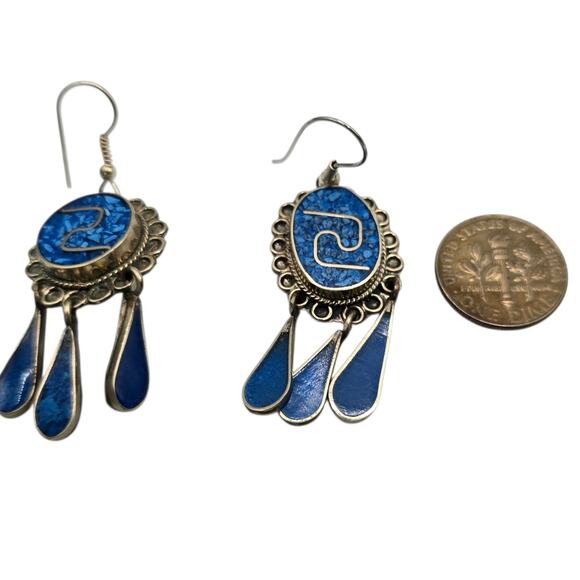 Alpaca Taxco Mexico Necklace Earrings Set Turquoise Inlay As Found Unpolished - Picture 6 of 15